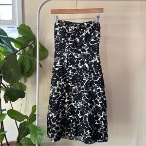 Updated 19h ago  J Crew 100% Silk Floral Strapless Dress Knee Length Black & Gre